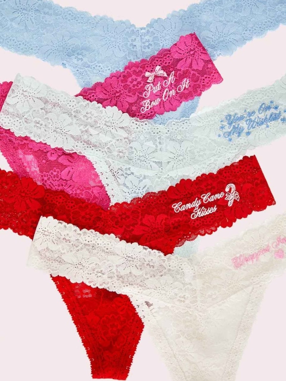 NEW LoveShackFancy X Victoria's Secret PINK Holiday Lace Thong Panties Box Large